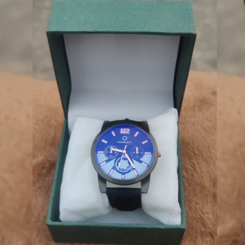 Black 001 Edition – Classic Leather Strap Watch for Men in Pakistan - Image 2