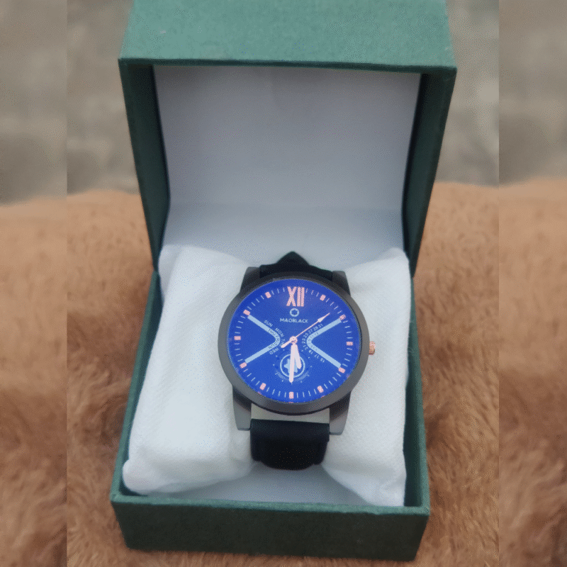 Black 002 Edition – Classic Leather Strap Watch for Men in Pakistan - Image 2