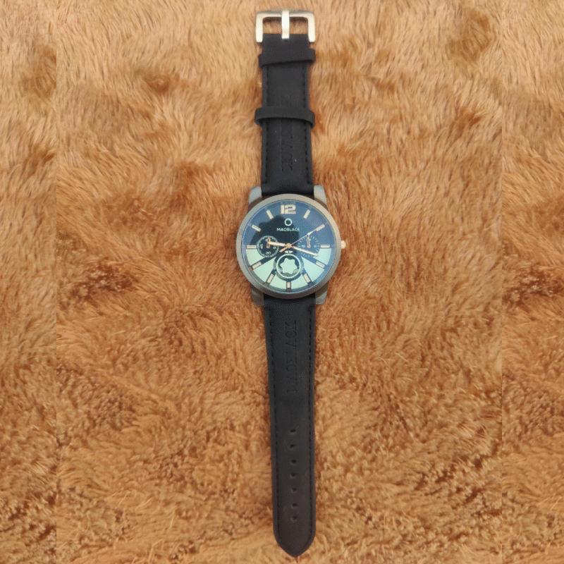 Black 001 Edition – Classic Leather Strap Watch for Men in Pakistan