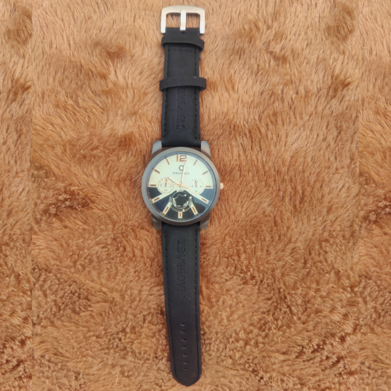 Black 003 Edition – Classic Leather Strap Watch for Men in Pakistan